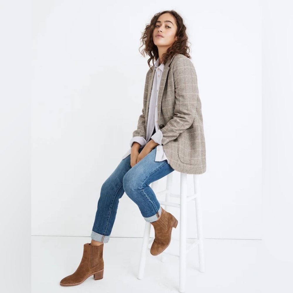 MADEWELL Larsen Plaid Herringbone Blazer, Size MEDIUM